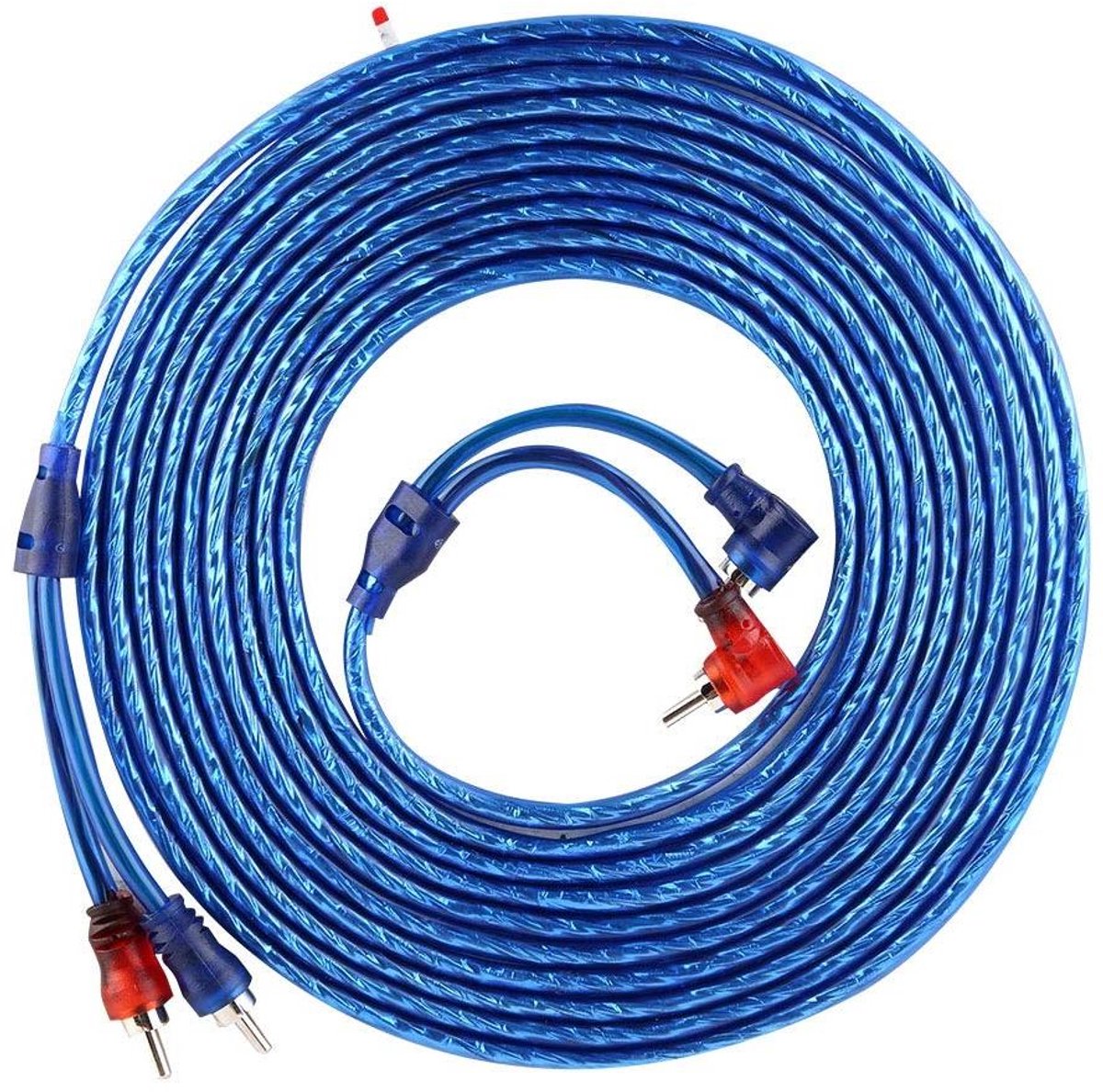 5 meter audiokabel voor in de auto - blauw, transparant en ultraflexibel