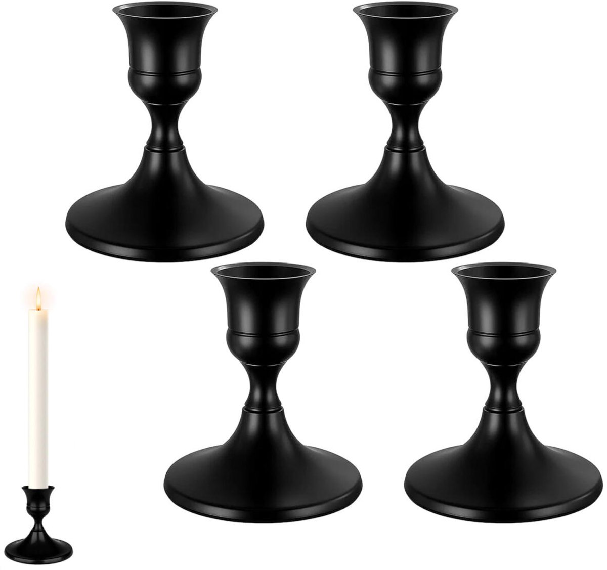 4 stuks - Kaarsenhouder - Kandelaar - Kaarshouder - Decoratieve Kaarsenstandaards - metalen kaarsenhouders - vintage decoratie - huisdecoratie - kaarsaccessoires - voor bruiloft, kerst, woonkamer, huwelijksceremonie - 6.7*6.7*7 cm - zwart