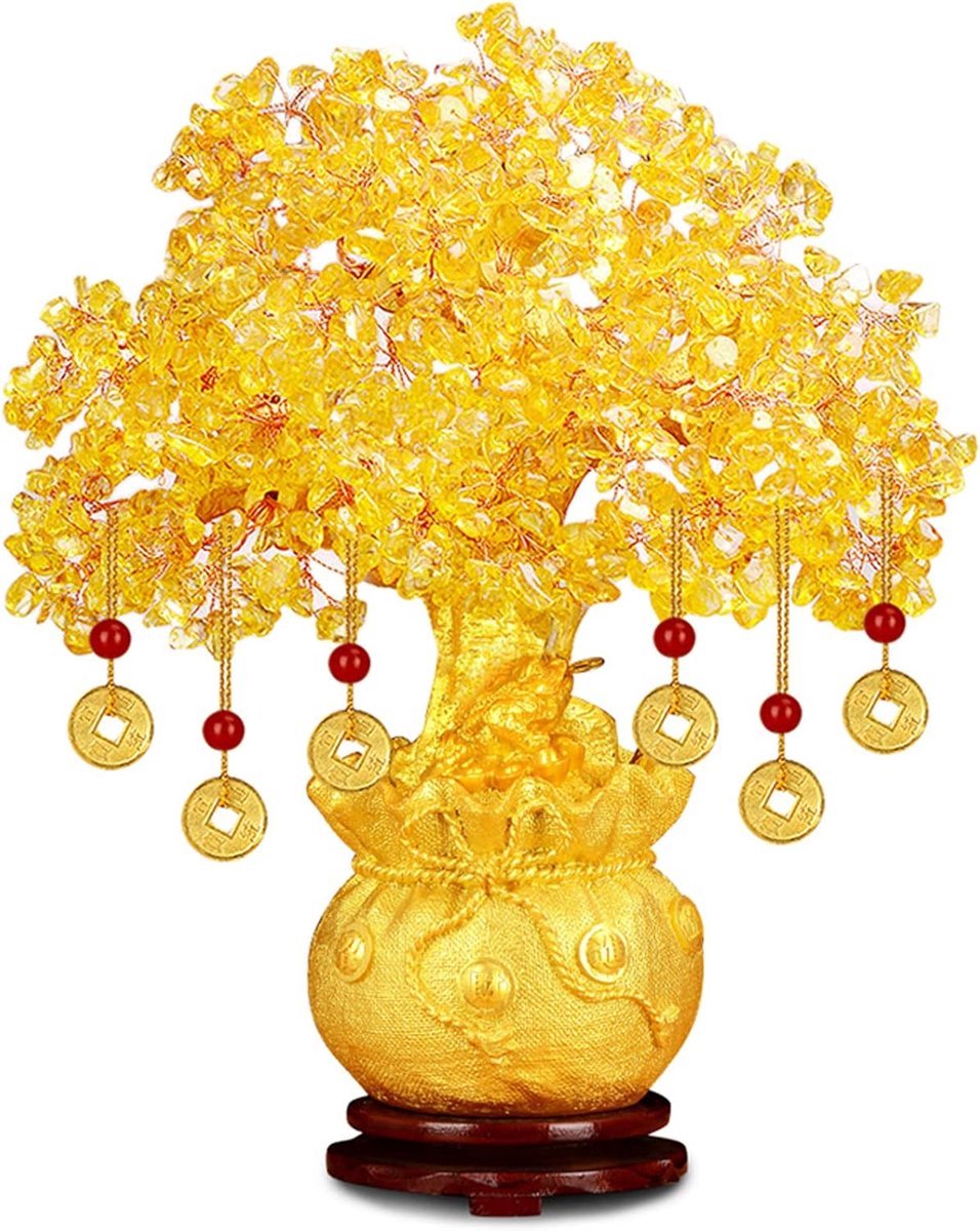 Stunq® Elegant Goud Citrien Steen Boom Sculptuur - Symboliseer Geluk en Prosperiteit