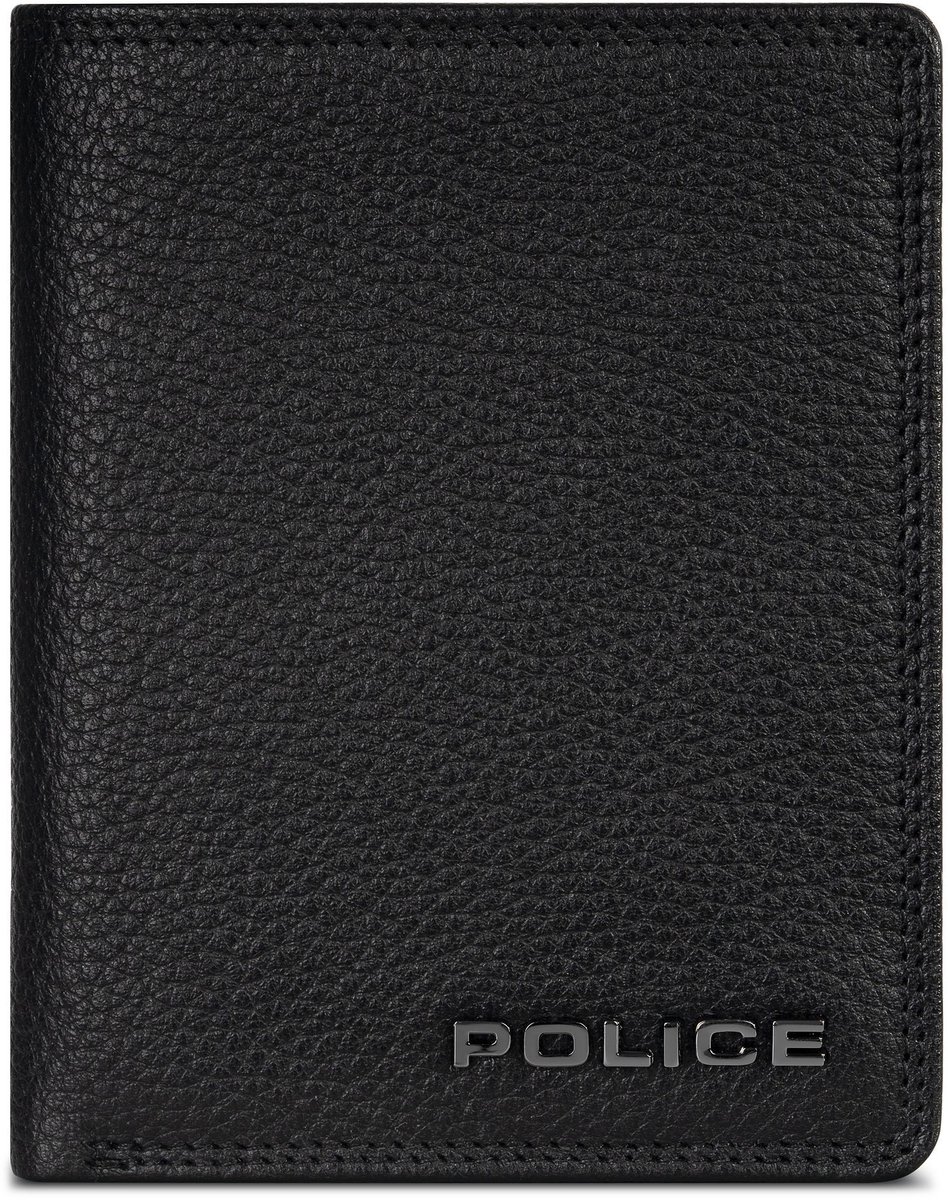 Police Portemonnee RFID leer 9.5 cm uitklapbaar - Jongens - Staand formaat - black
