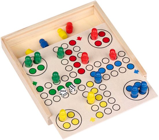 Eddy Toys Mens Erger Je Niet Bordspel 19-delig - Houten Bordspel met 16 Pionnen en 2 Dobbelstenen - Klassiek Ludo Spel in Opbergdoos - Gezelschapsspel voor Meerdere Spelers