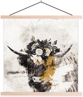 Porte-affiche avec affiche - Affiche scolaire - Highlander écossais - Fleurs - 90x90 cm - Lattes vierges