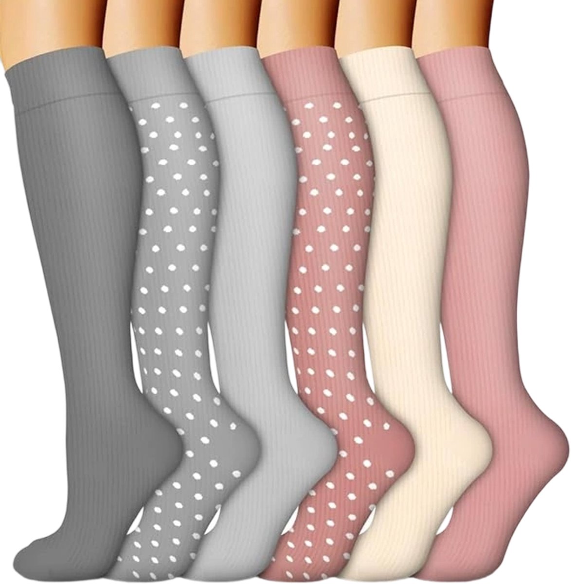 6 paar - compressie sokken voor vrouwen - Sportcompressiekousen - Lange compressiekousen voor dames - vrouwen compressiekousen - Rekbare compressiekousen - voor hardlopen, atletische, reizen(S/M)