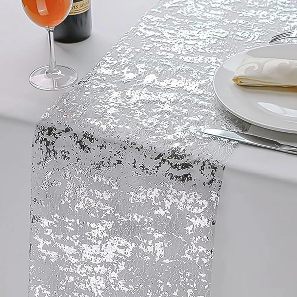 Glanzende Zilveren Tafelloper Polyester 28 cm x 10 m voor Feestdecoratie
