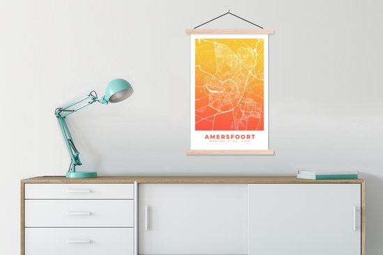 Porte-affiche avec affiche - Affiche scolaire - Plan de la ville - Amersfoort - Oranje - Jaune - 60x90 cm - Lattes vierges
