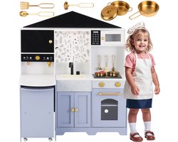 Kinderkeuken, speelkeuken - creatief huisontwerp, accessoires en verrassingseffecten, geschikt voor kinderen vanaf 3 jaar, hout + kunststof, wit + paars, 60 x 90 x 105 cm
