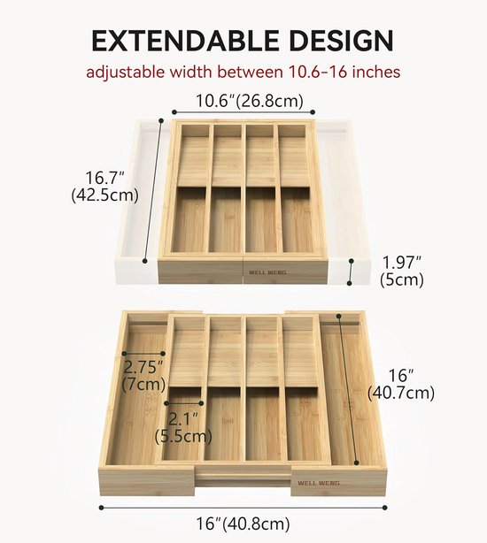 Utoplike Bamboe Uitbreidbare Bestek Organizer Lade: Houdt Silverware Flatware Gebruiksvoorwerpen Bestek Accessoires Of Gadgets Grootte 29 2 X 38 1 5 Cm 662222589