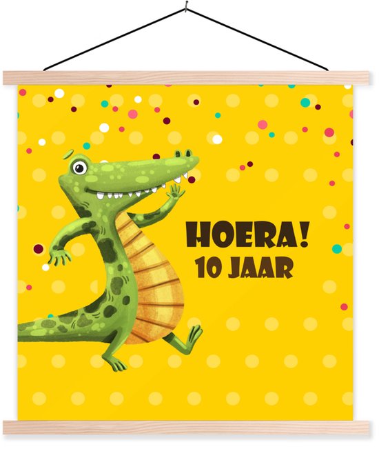 Porte-affiche avec affiche - Affiche scolaire - Anniversaire - Crocodile - Enfants - 60x60 cm - Lattes vierges