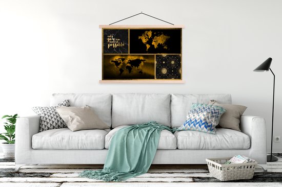 Décoration murale - Wereldkaart - Collage - Luxe - Or - Affiche scolaire - 150x100 cm