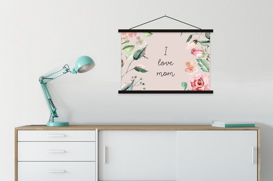 Porte-affiche avec poster - Affiche scolaire - J'aime maman - Proverbes - Citations - Maman - 90x60 cm - Lattes noires