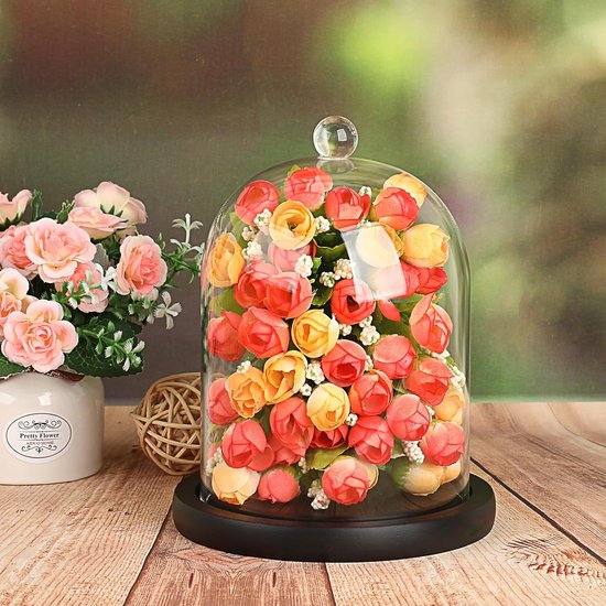 Glazen latei glazen stolp met voet helder hout 14cm H28,5cm