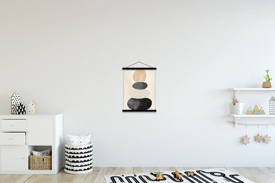 Posterhanger incl. Poster 40x53 cm - Schoolplaat - Japandi - Wabi sabi - Beige - Textielposter - Zwarte latten