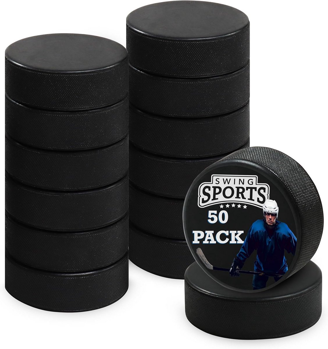 50x Zwarte Hockey Pucks van Rubber voor Training en IJshockey Oefenen