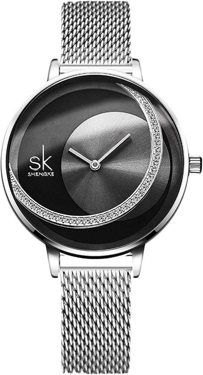 Minimalistisch Dameshorloge met Diamantaccent en Mesh Band