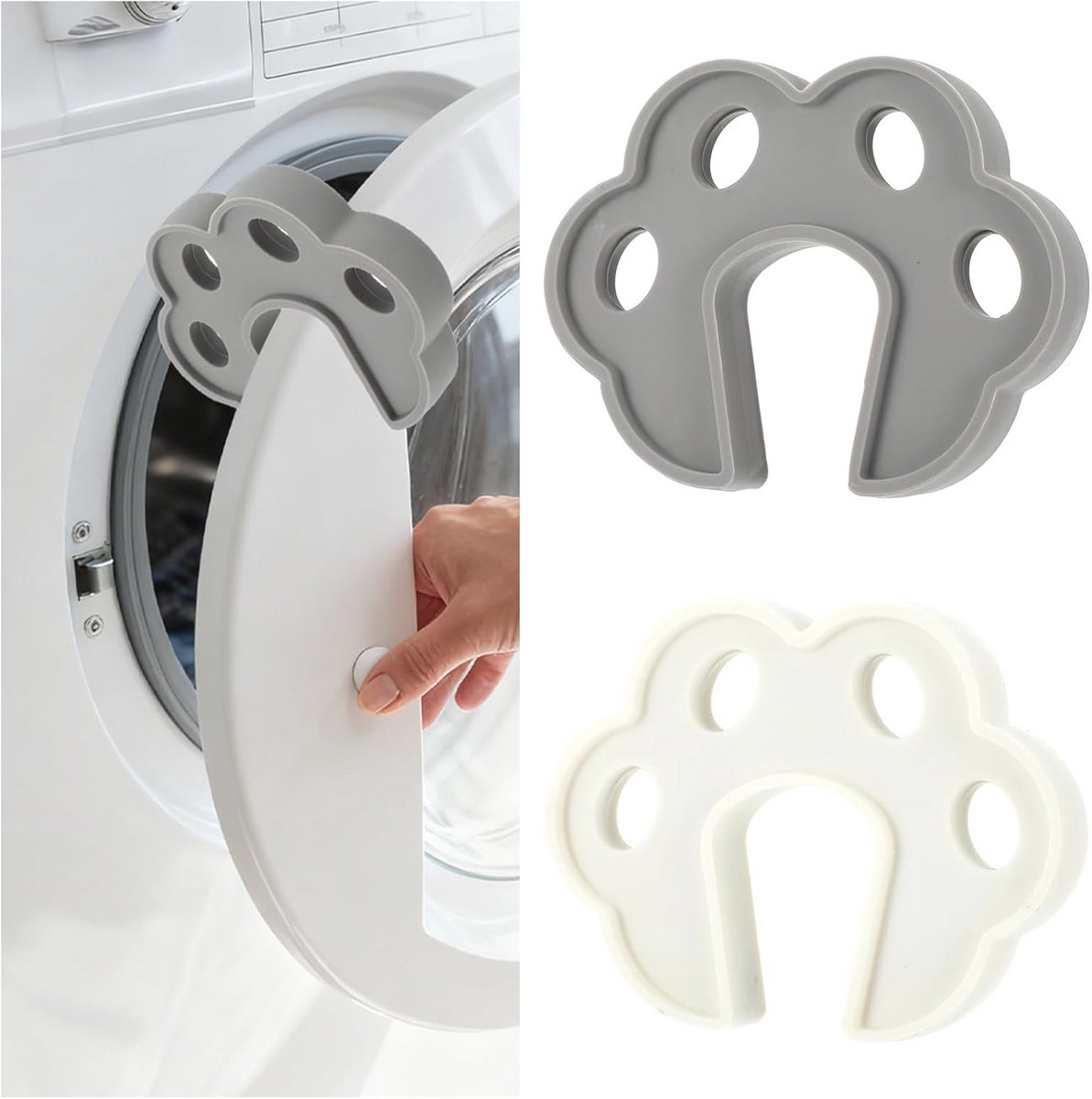 Wasmachine deurstopper set van 2 - Siliconen deurhouder voor voorladers (wit/grijs)