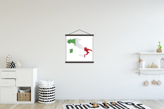 Porte-affiche avec affiche - Affiche scolaire - Carte de l'Italie avec le drapeau - 40x40 cm - Lattes noires