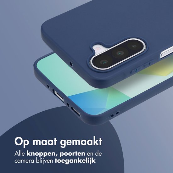 Donkerblauwe telefoonhoes, op maat gemaakt voor een telefoon, met gemakkelijke toegang tot knoppen en poorten.