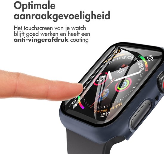 Screen protector - Geschikt voor Apple Watch 7 / 8 / 9 - 45 mm - Full Cover Hard Case / Beschermend Hoesje - Donkerblauw