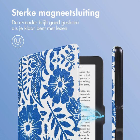 iMoshion Ereader Cover / Hoesje Geschikt voor Kobo Clara 2E / Tolino Shine 4 - iMoshion Design Sleepcover Bookcase zonder stand - Flower Tile van iMoshion — afbeelding 3