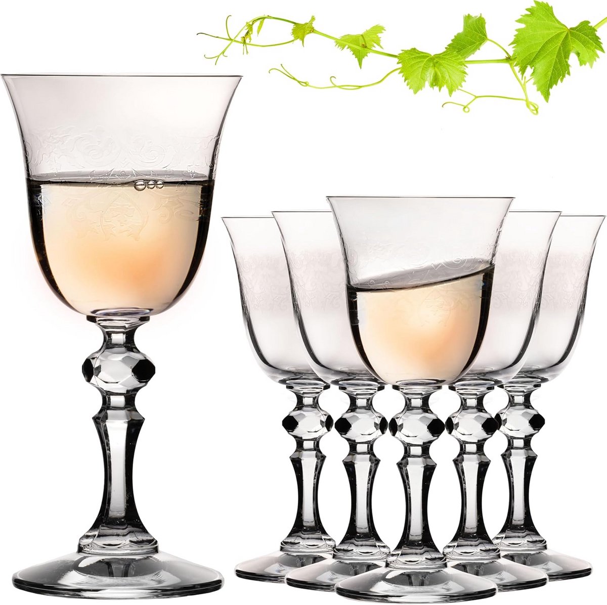 Set van 6 Elegante Witte Wijnglazen, Vintage Stijl 150 ml