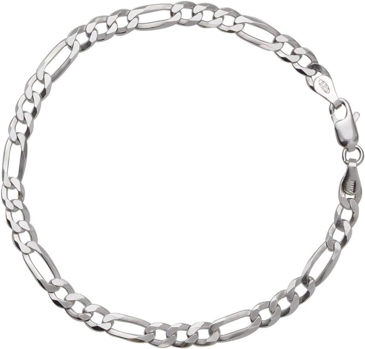 Zilveren Heren Armband Figaro Schakel 925 Sterling Zilver Rhodium Verguld 19 cm