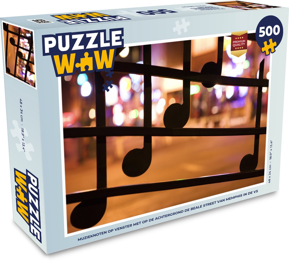 Puzzel 500 stukjes Memphis - Muzieknoten op venster met op de achtergrond  de Beale... | bol.com