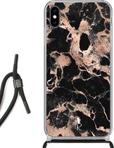 iPhone Xs Max hoesje met koord - Rose Gold Marble