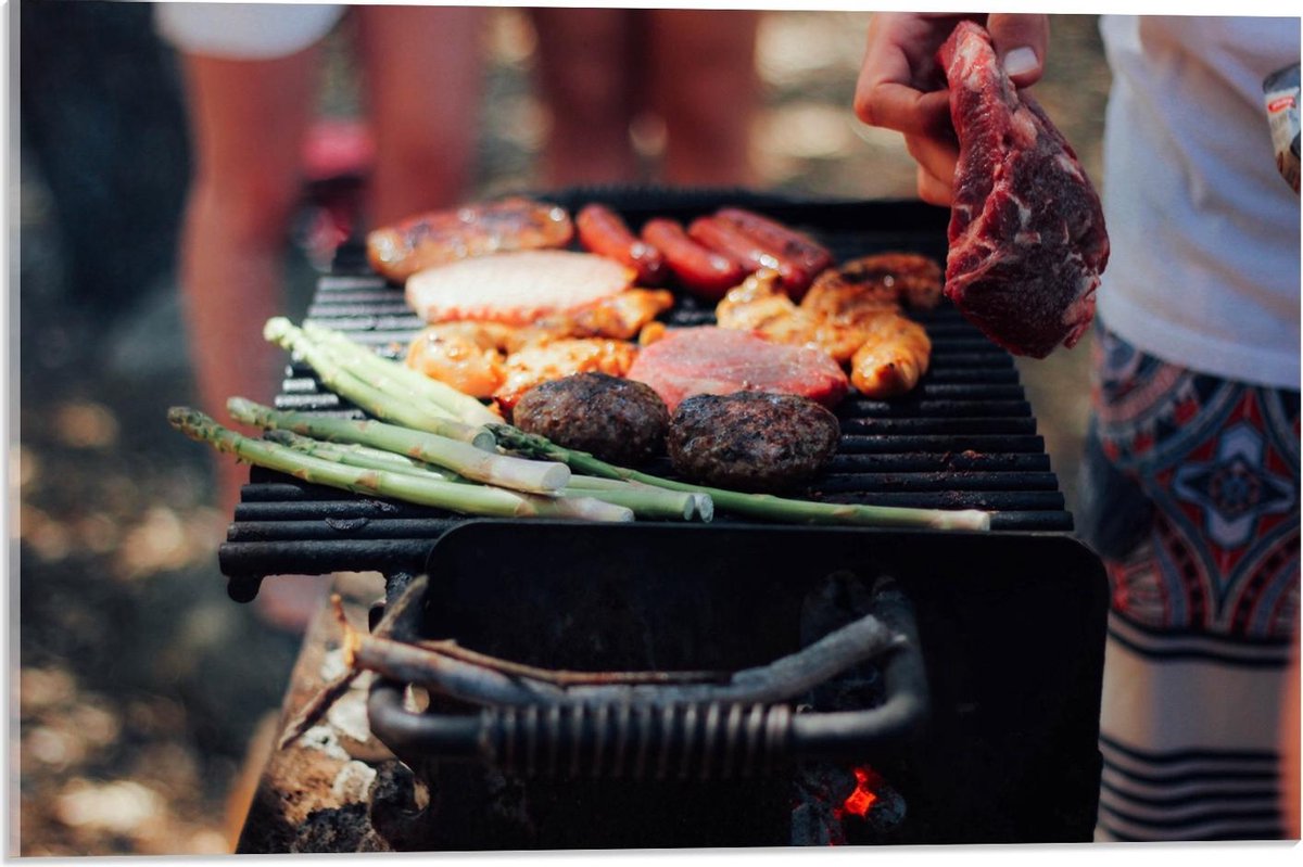 Acrylglas - Vlees op de Barbecue - 60x40cm Foto op Acrylglas (Met Ophangsysteem)
