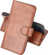 Krasvrij Handmade Lederen Book Case Telefoonhoesje - Wallet Case - Portemonnee Hoesje voor iPhone 12 Mini - Bruin