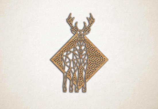 Line Art - Reindeer Deer 11 avec fond - M - 80x60cm - Chêne - décoration murale géométrique