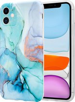 ShieldCase Marmeren geschikt voor Apple iPhone 11 hoesje met camerabescherming - groen/blauw - Hardcase hoesje marmer look - Groen & Blauw kleurig telefoonhoesje marmeren uitstraling - Book Case - Backcover beschermhoesje