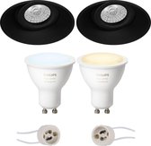 Pragmi Nivas Pro - Inbouw Rond - Mat Zwart - Trimless - Kantelbaar - Ø150mm - Philips Hue - LED Spot Set GU10 - White Ambiance - Bluetooth - BES LED