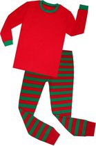 Elowel - Unisex Kinderen Gestreepte Kerstpyjama, 2 Delig, 100% Katoen, Comfortabel, Slim fit Broek | 12-18 Maand | Rood - Rood Groen