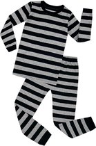 Elowel - Jongen en Meises Gestreepte Pyjama, 2 Delig, 100% Katoen, Comfortabel, Slim fit Broek | 2 Jaar | Grijs en Zwart