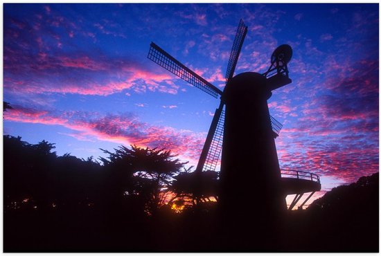 Poster – Windmolen met Kleurrijke Zonsondergang - 60x40cm Foto op Posterpapier