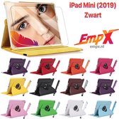 EmpX.nl Apple iPad Mini (2019) 360° Draaibaar tablethoes met Stylus Pen en Screen protector Zwart Kunstleer | 360° Draaibaar Cover | Easy-click beschermhoes met gekleurde stylus pen en Screen