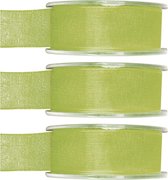 3x Hobby/decoratie groene organza sierlinten 2,5 cm/25 mm x 20 meter - Cadeaulint organzalint/ribbon - Striklint linten groen
