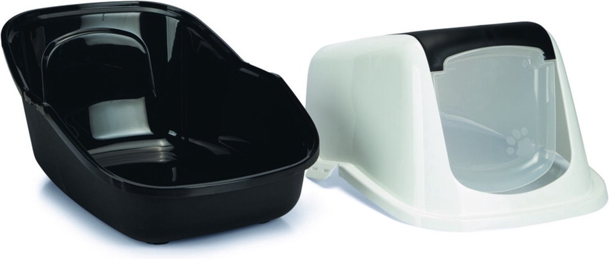 Bol.com Savic Nestor - Kattenbak - Inklapbare Voorkant - Zwart/Wit - 56 x 39 x 38,5 cm aanbieding