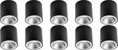 Opbouwspot 10 Pack - Pragmi Cliron Pro - GU10 Fitting - Opbouw Rond - Mat Zwart/Zilver - Aluminium - Verdiept - Ø90mm - BSE