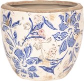 Clayre & Eef Pot de fleurs Ø 18x17 cm Bleu Beige Céramique Rond Fleurs Pot de fleurs d'intérieur