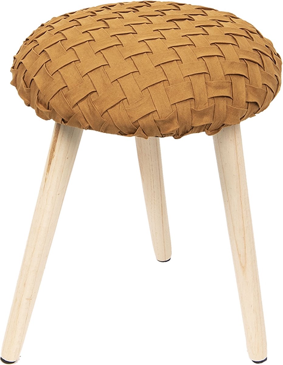 Krukje Ø 35*42 cm Oranje Hout Textiel Rond Kruk