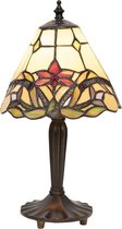 LumiLamp Tiffany Tafellamp Ø 20*36 cm E14/max 1*40W Beige, Rood Glas in lood Bloemen Tiffany Bureaulamp Tiffany Lampen