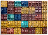 Dibond - Opgestapelde Zeecontainers - 40x30cm Foto op Aluminium (Met Ophangsysteem)