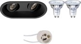 LED Spot Set - Pragmi Zano Pro - GU10 Fitting - Inbouw Ovaal Dubbel - Mat Zwart - Kantelbaar - 185x93mm - Philips - SceneSwitch 827 36D - 1.5W-5W - Warm Wit 2200K-2700K - Dimbaar - BSE