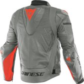 Dainese Super Race Charcoal Gray Gray Fluo Red Leather Motorcycle Jacket 44