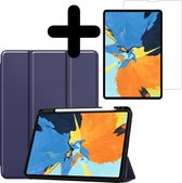 Hoes Geschikt voor iPad Pro 2020 (11 inch) Hoes Luxe Hoesje Case Met Uitsparing Geschikt voor Apple Pencil Met Screenprotector - Hoesje Geschikt voor iPad Pro 11 inch (2020) Hoes Cover - Donkerblauw