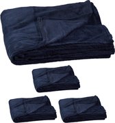 Relaxdays 4x fleece deken 200x220 cm - plaid - bank kleed - polyester - xxl - blauw