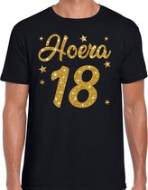 Hoera 18 jaar verjaardag cadeau t-shirt - goud glitter op zwart - heren - cadeau shirt 2XL