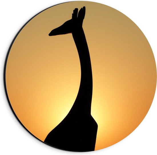 Dibond Wandcirkel - Silhouette Giraffe - 20x20cm Foto op Aluminium Wandcirkel (met ophangsysteem)