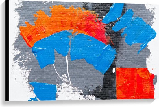 Canvas  - Oranje/Blauwe/Grijze Abstracte Kunst - 90x60cm Foto op Canvas Schilderij (Wanddecoratie op Canvas)